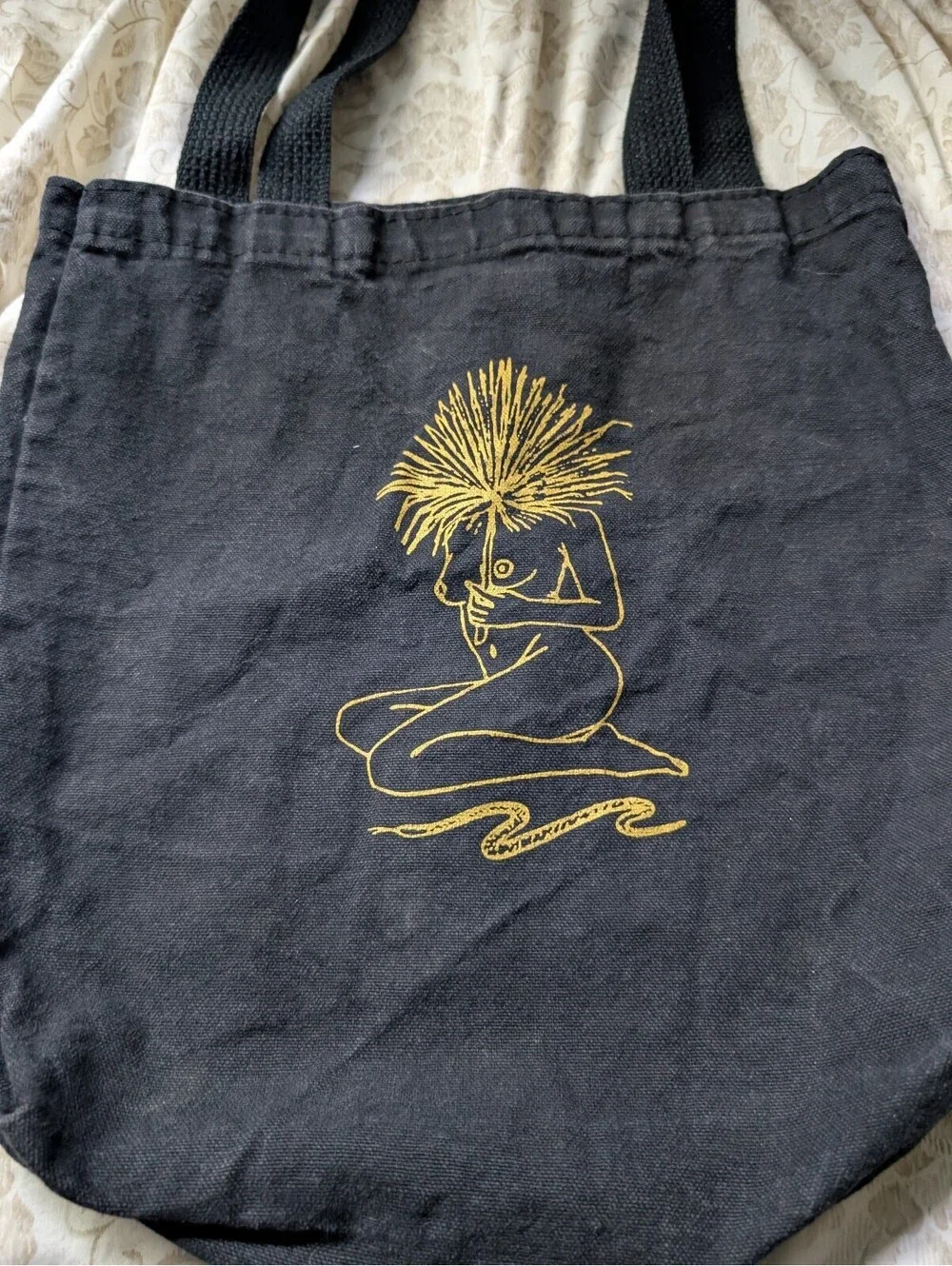 Eraduera Black Canvas Tote Bag with Gold Art Print